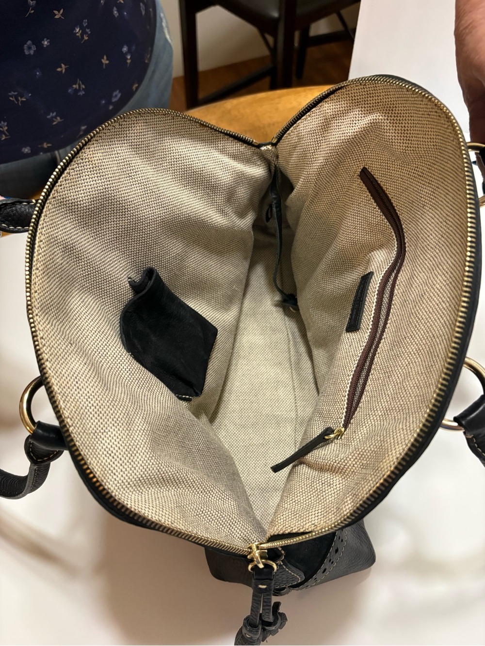 Dooney & Bourke Black Leather Dome Satchel with Tassel and Gold Hardware - Picture 7 of 16